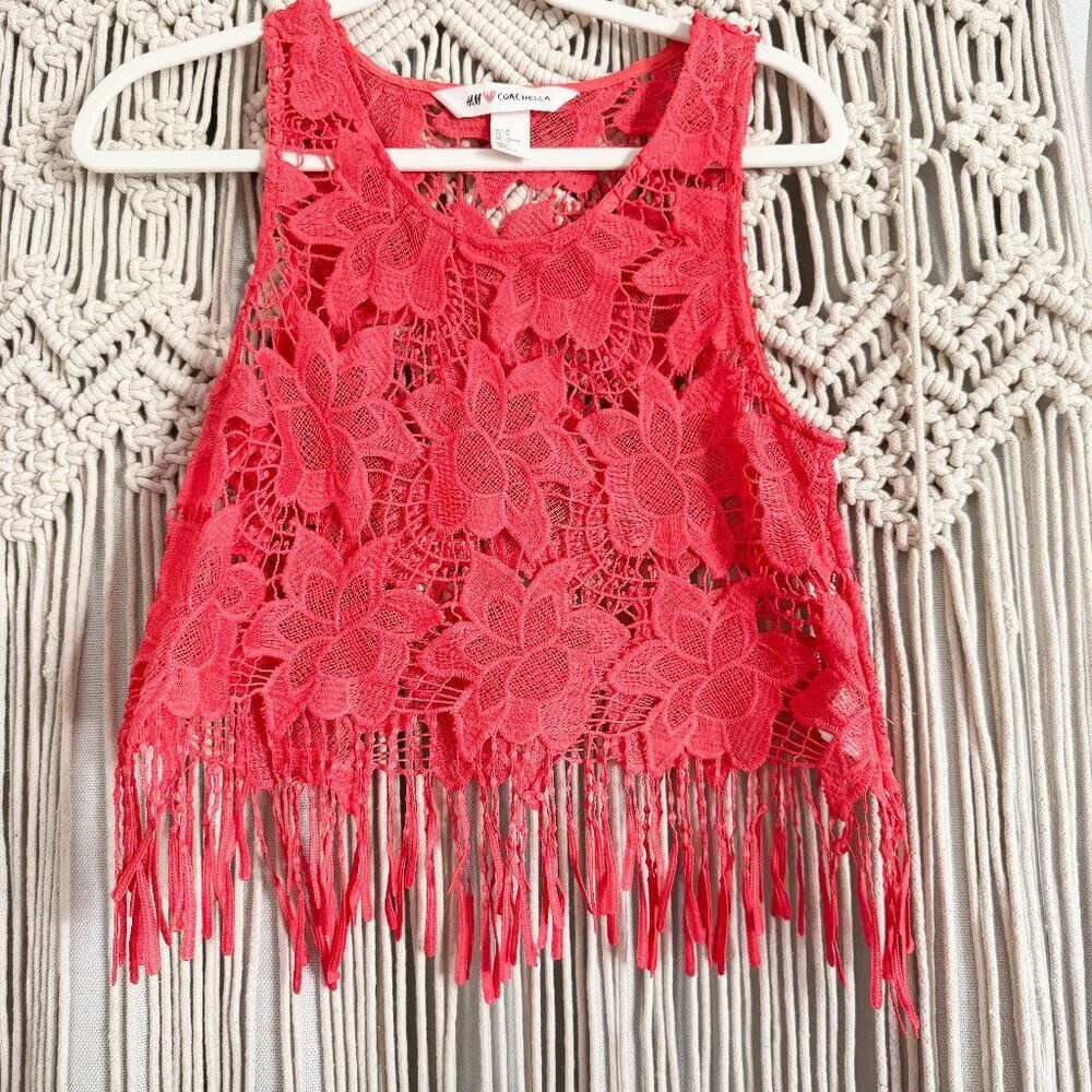 H&M Coachella Lace & Fringe Crop Top – Size 12, EUC, Boho Vibes